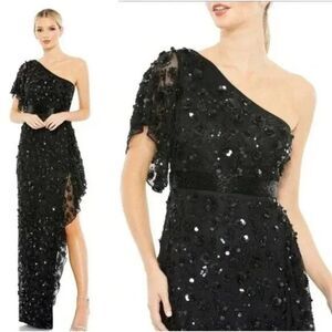 NWT Mac Duggal 93687 One Shoulder Beaded Embellished Asymmetrical Hem $598